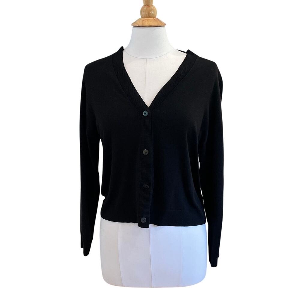 MNG Mango Black V-Neck Button Down Cardigan Sweater, Lightweight, Minimalist, M